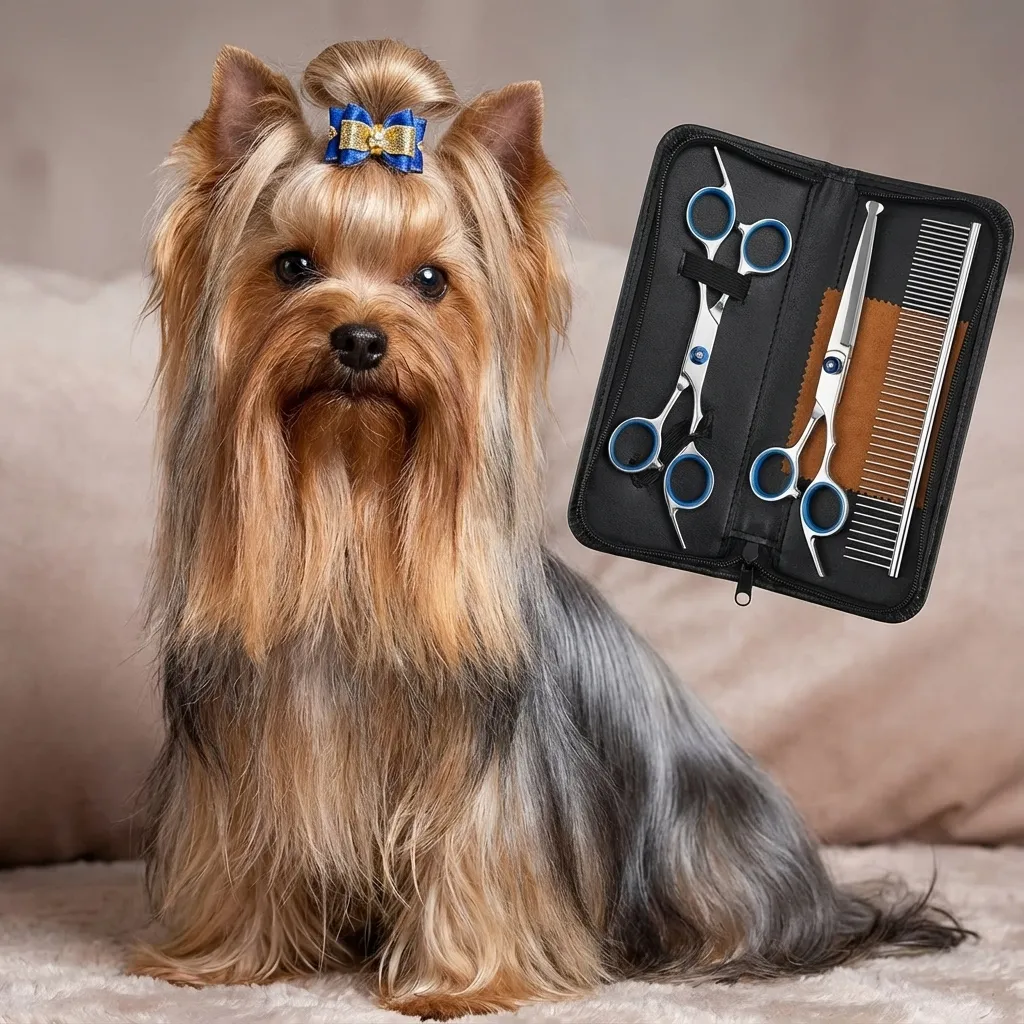 5 in 1 Premium Dog Grooming Scissors, Professional Dog Scissors for Grooming with Safety Round Tips, Lengnoyp Stainless St...