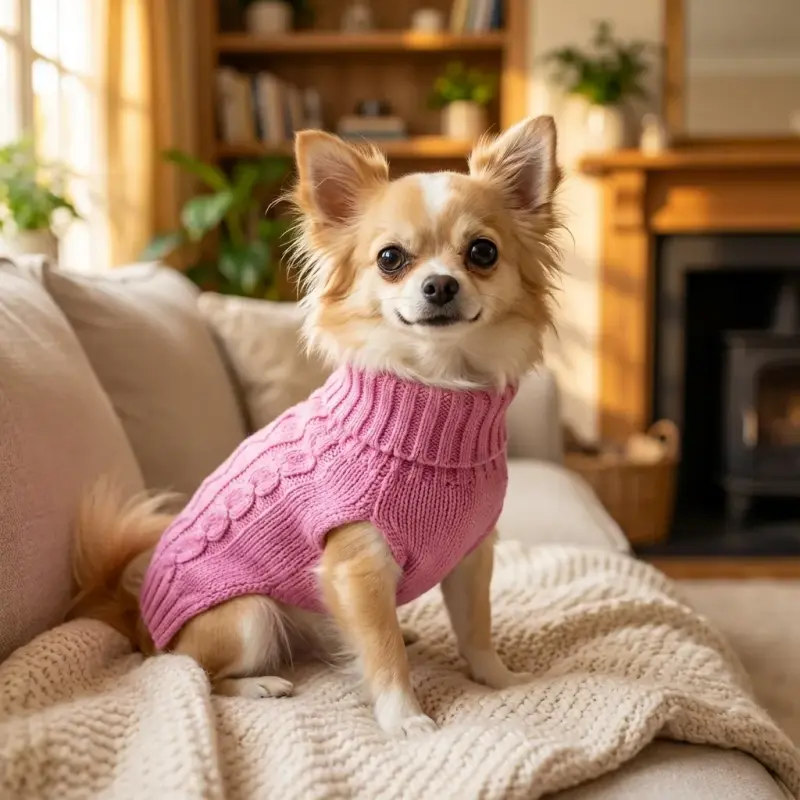 Dog Sweaters for Small Dogs XS Dog Sweaters Girl Pink Chihuahua Sweater Warm Doggie Winter Clothes Knitted Puppy Clothes f...