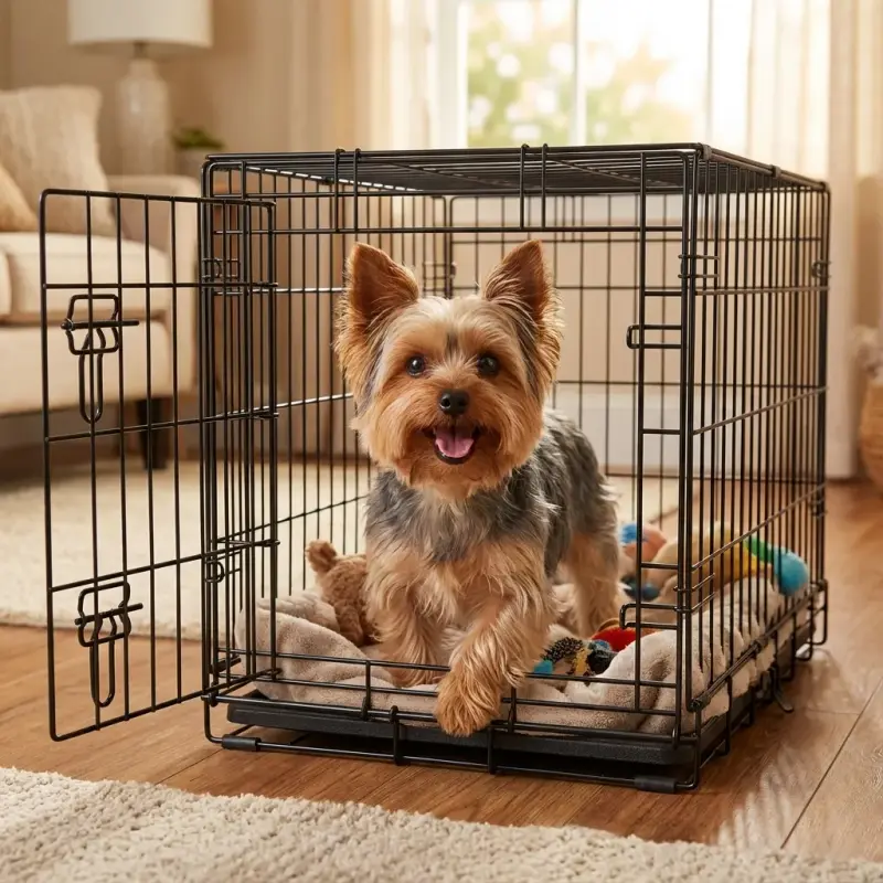 FDW Dog Crate for Small Dogs 24 Inch Folding Metal WirePet Cage Double Door W/Divider Panel Indoor Outdoor Kennel Leak-Pro...