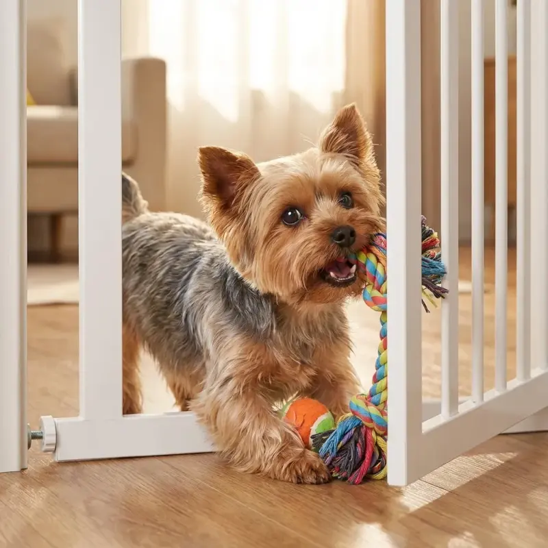 Fldofaves Dog Gate - 18"-45" Adjustable Extra Wide Metal Baby Gate to Step Over, 10" Tall Small Pet Gate with 3 Extension ...