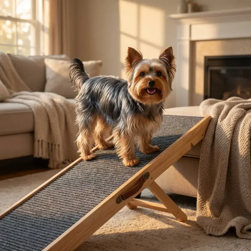 Foldable Wooden Dog Ramp & Pet Stairs - 5-Level Non-Slip Pet Steps for Dogs & Cats, Balanced Indoor/Outdoor Use.