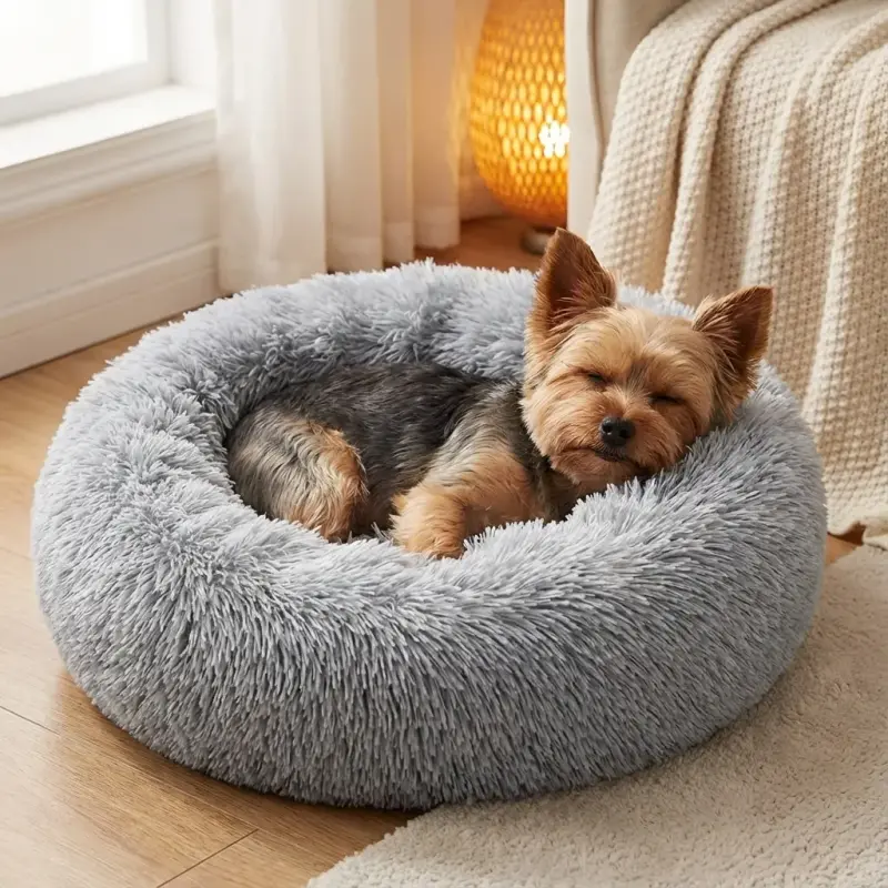 Hoewina Dog & Cat Bed for Indoor Cats, 20in Calming Donut Bed for Puppy and Kitten, Washable Round Fluffy Pet Bed for Smal...