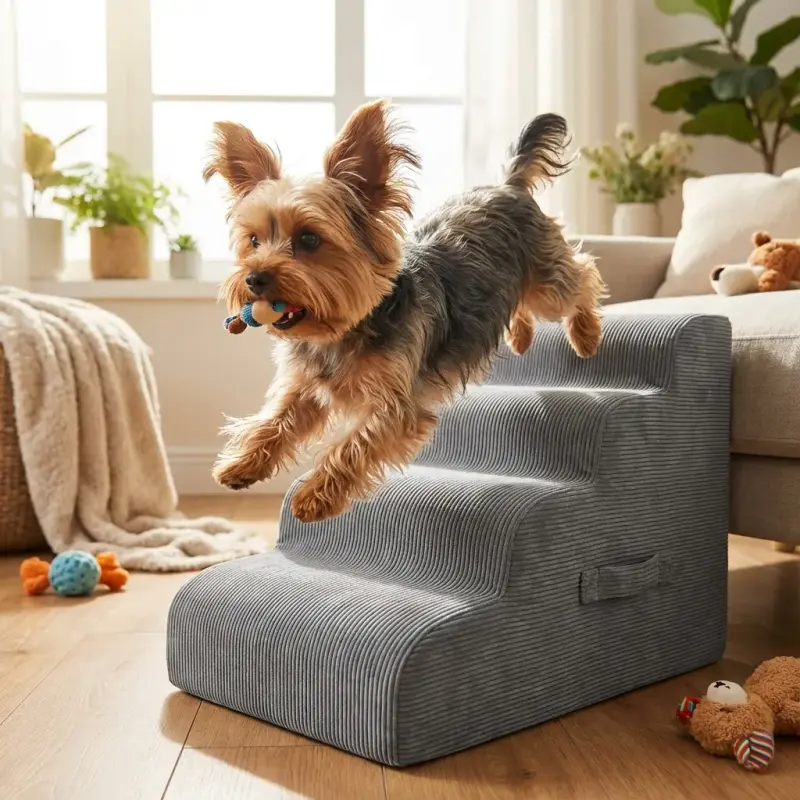 Mesa Lemon Dog Stairs for Small Dogs and Cats, 20" H 4 Steps Dog Ramp for High Beds, Couch, Sofa, Waterproof Pet Stairs wi...