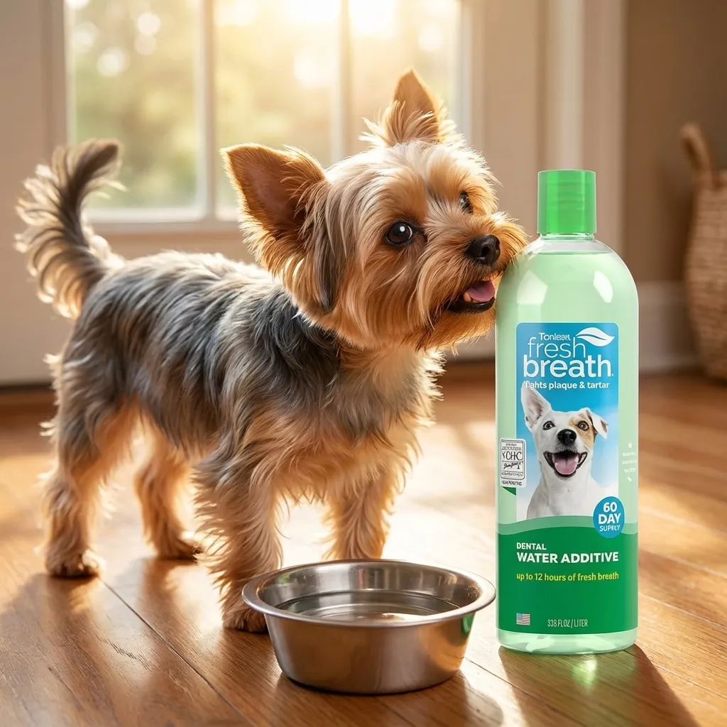 TropiClean Fresh Breath Water Additive for Dogs, Dog Breath Freshener and Teeth Cleaning Solution, No Toothpaste or Toothb...