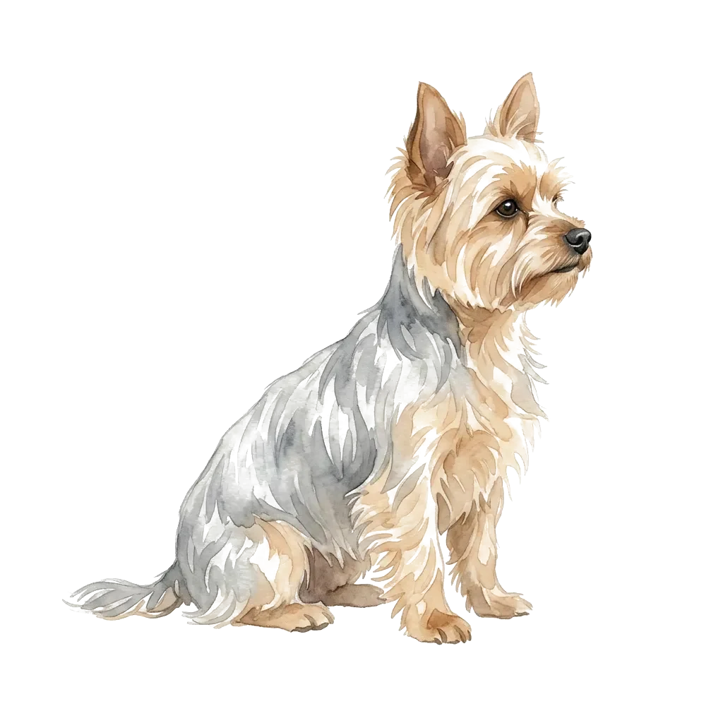 Watercolour painting of a Yorkshire Terrier sitting