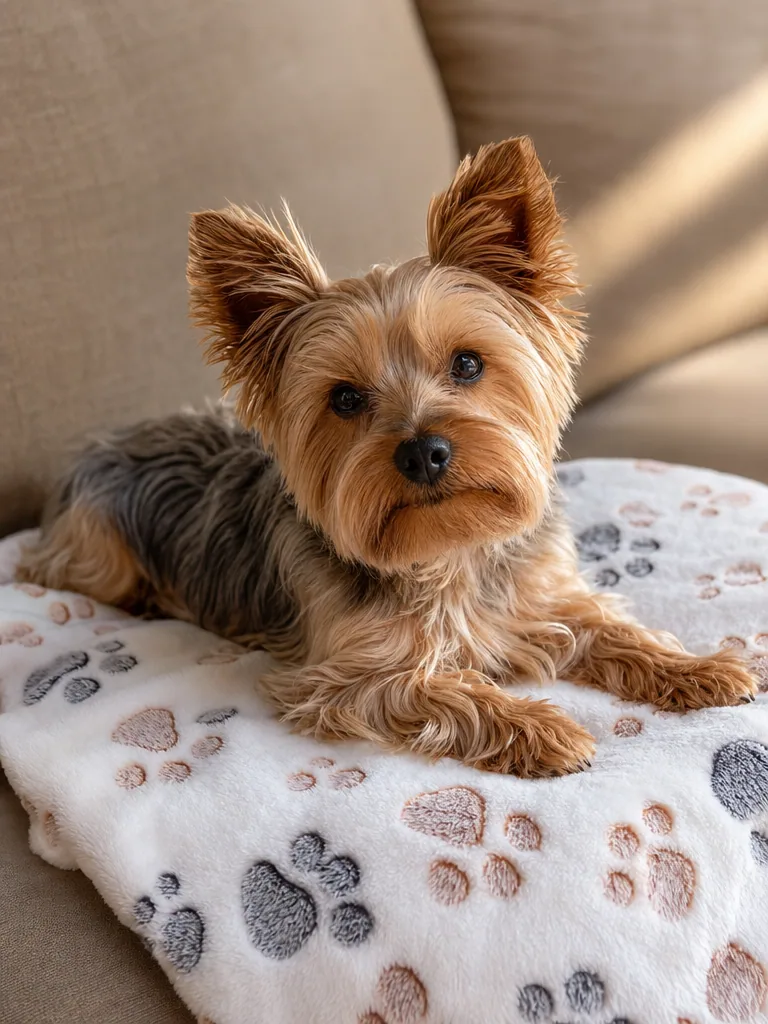 Sammy with the CADONO Fleece Flannel Paw Print Blanket (3-Pack)