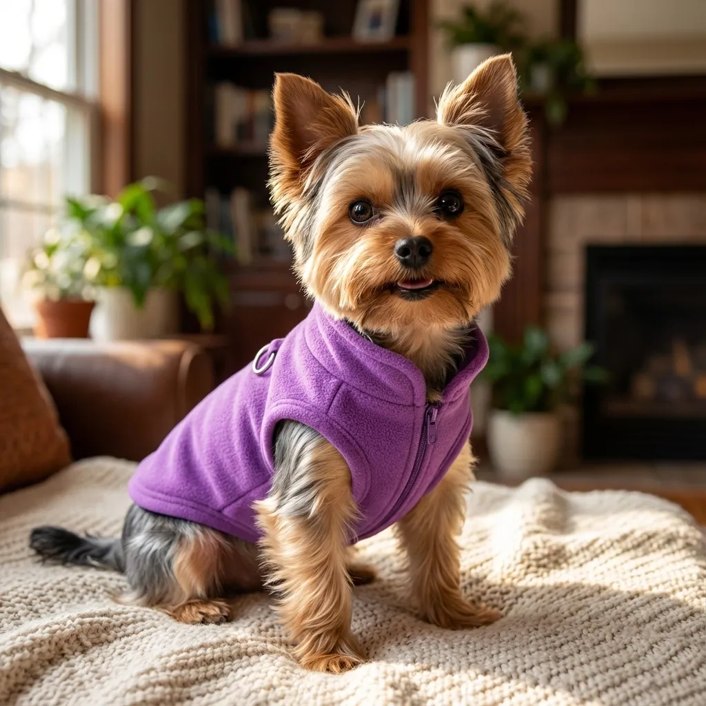 Sammy the Yorkshire Terrier wearing the Fleece Winter Yorkie Sweater (2-Pack)