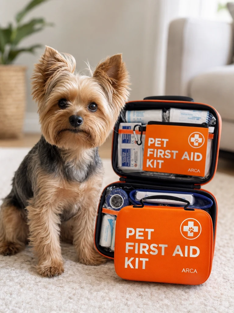 Sammy with the ARCA PET First Aid Kit with Thermometer