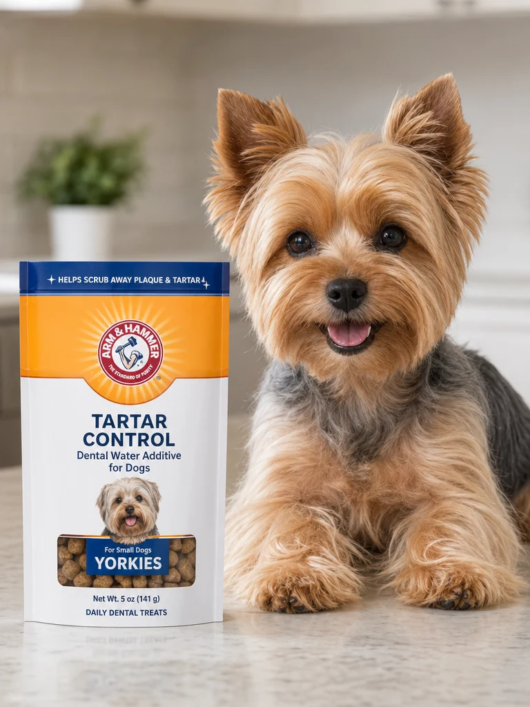 Sammy with the Arm & Hammer Dental Treats for Yorkies
