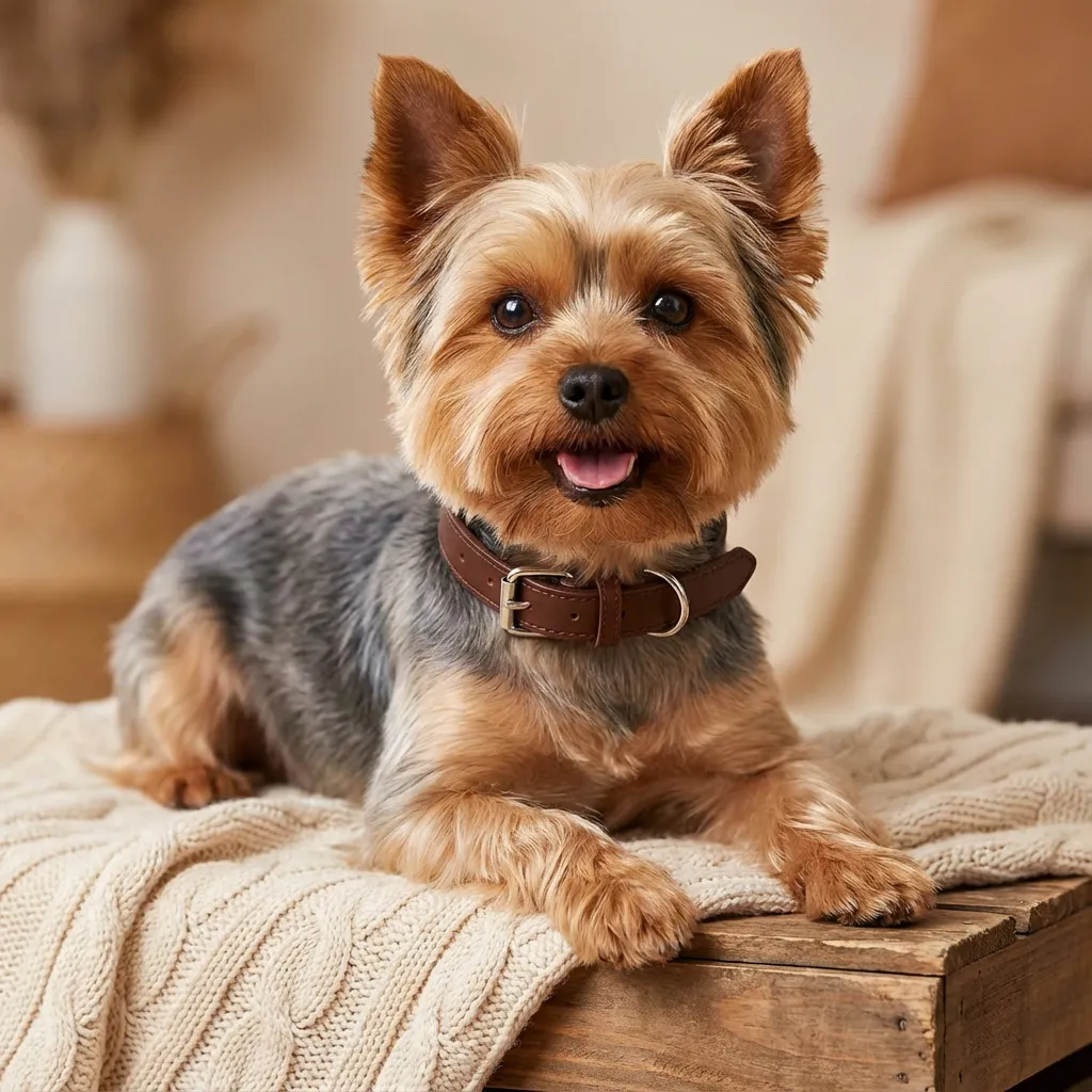 Sammy with the Azinoo Soft Leather Collar, Adjustable (Brown)