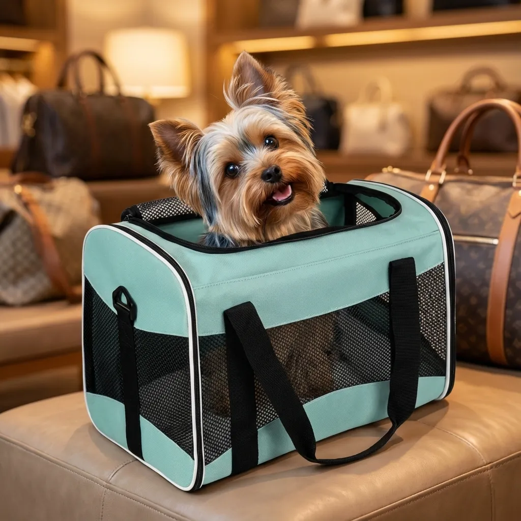 Sammy with the Top Tasta Airline Approved Soft Carrier (Green)