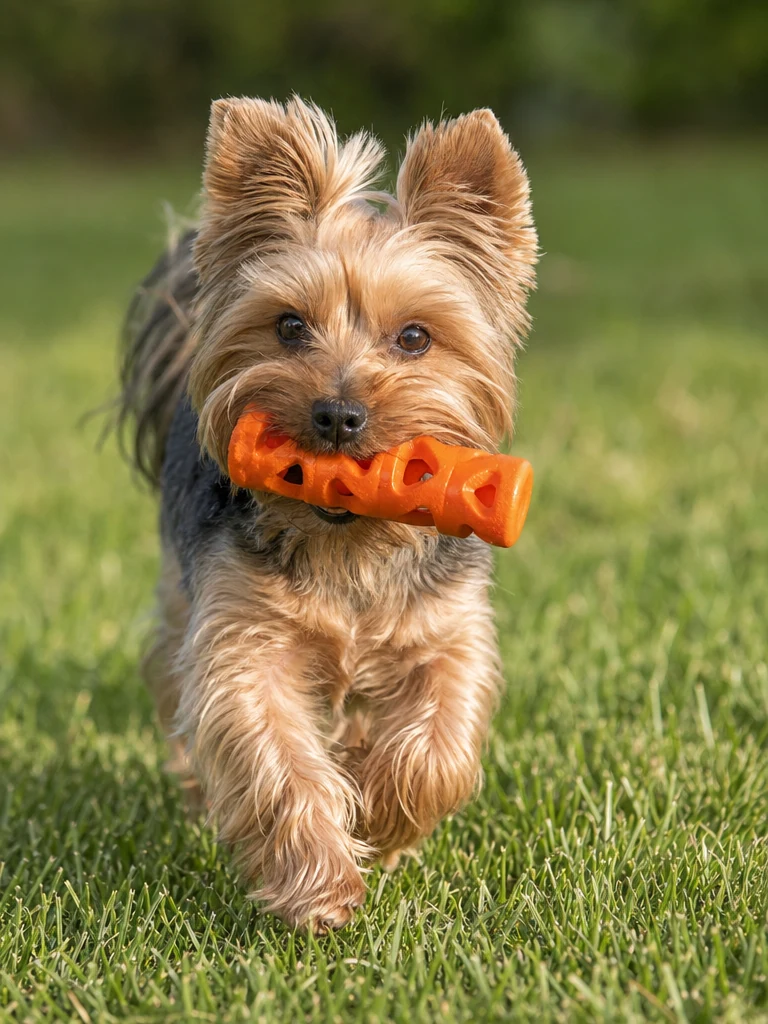 Sammy the Yorkshire Terrier with the Chuckit! Air Fetch Stick Dog Toy (Small)