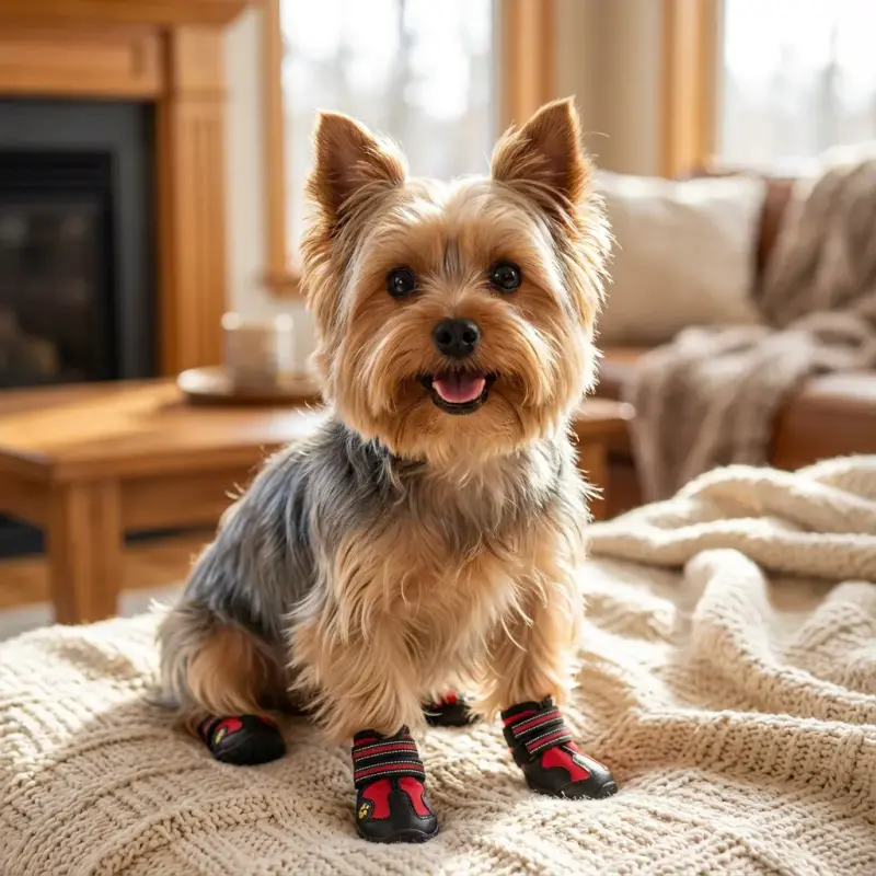 Sammy with the Waterproof Yorkie Boots (4-Pack)