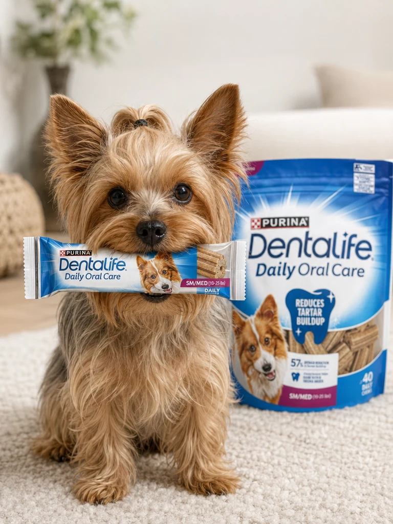 Sammy with the DentaLife Chicken Dental Treats (40-ct)