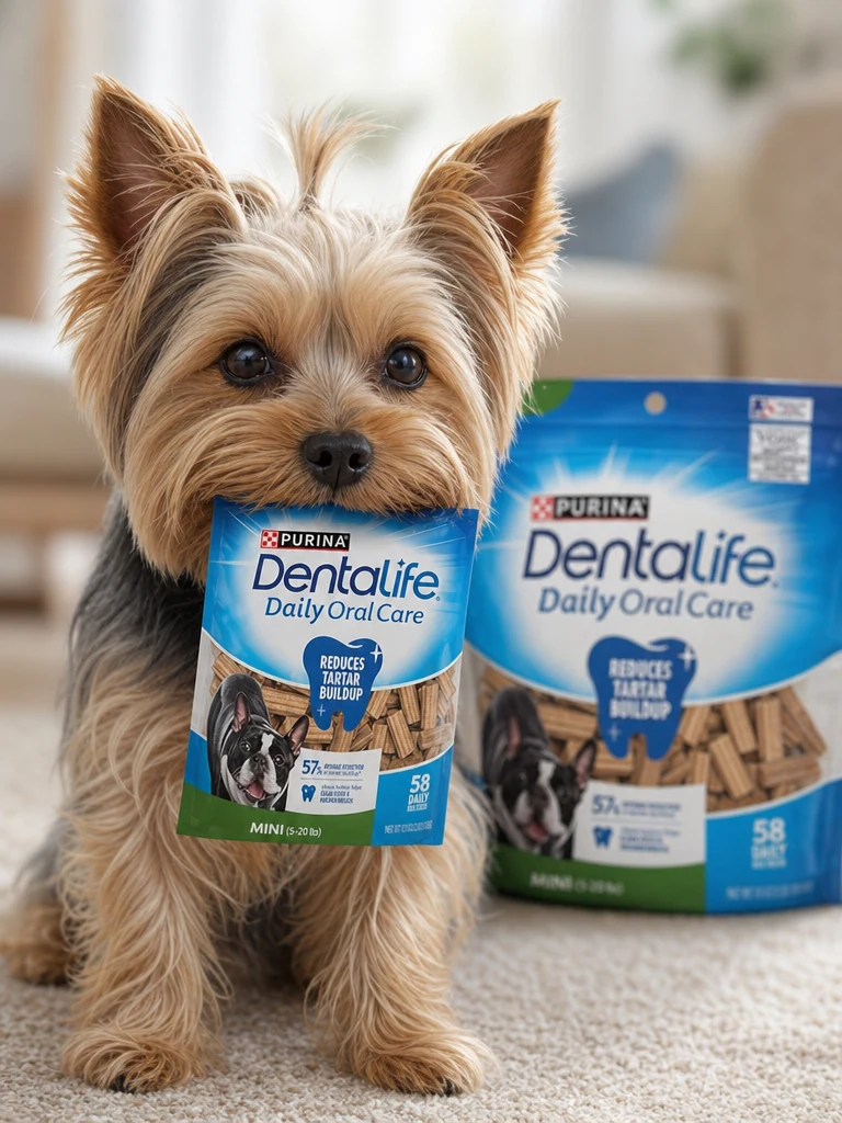 Sammy with the DentaLife Chicken Dental Chews (58-ct, 17oz)