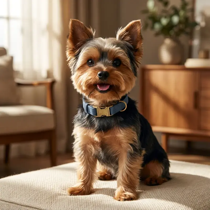 Sammy the Yorkshire Terrier with the Didog Soft PU Leather Quick-Release Collar