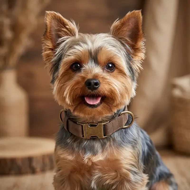 Sammy the Yorkshire Terrier with the Didog PU Leather Quick-Release Collar (S)