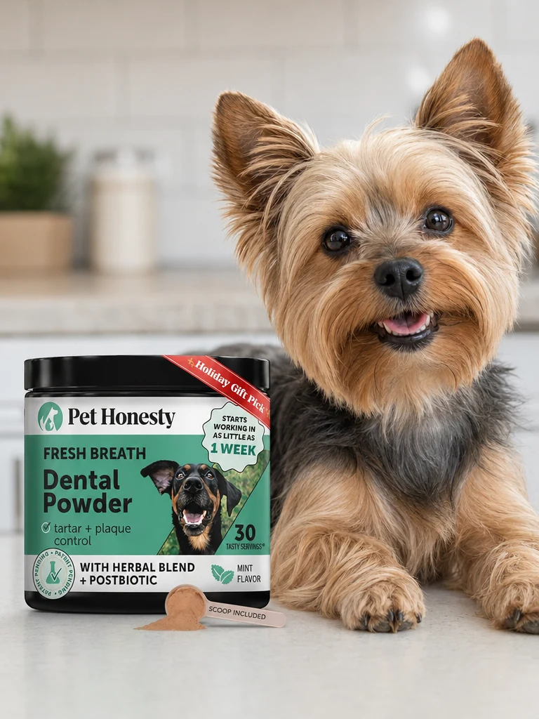 Sammy with the Pet Honesty Dental Powder Plaque Off (Mint)