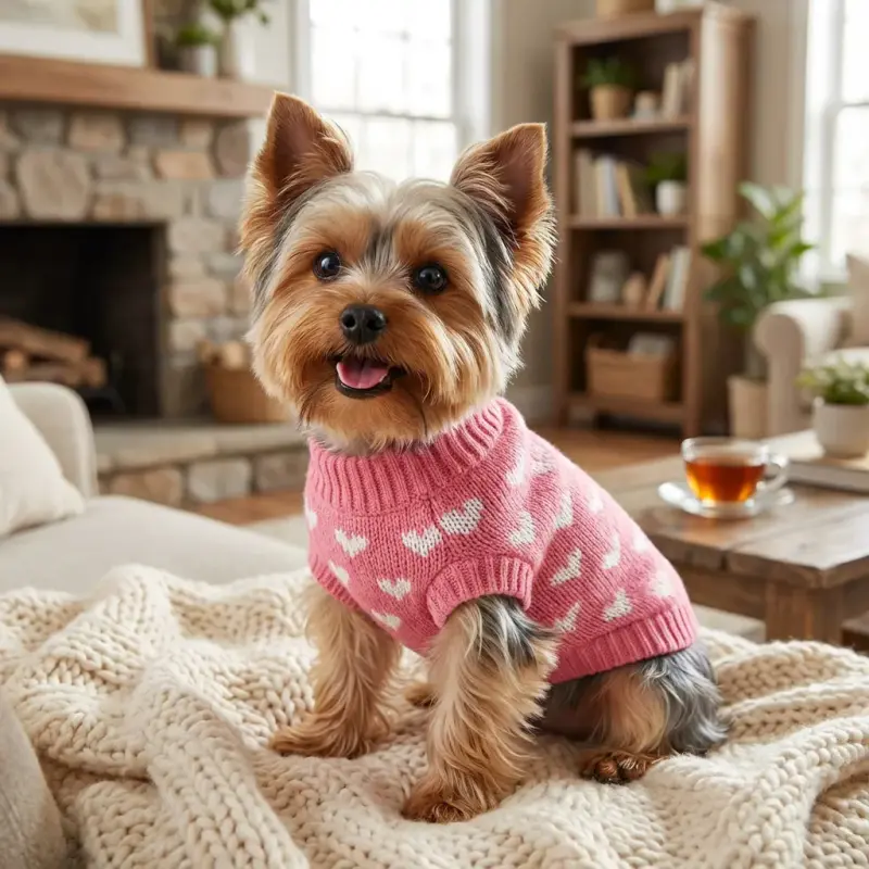 Sammy with the Dxhycc Knitted Heart Holiday Sweater (Pink)