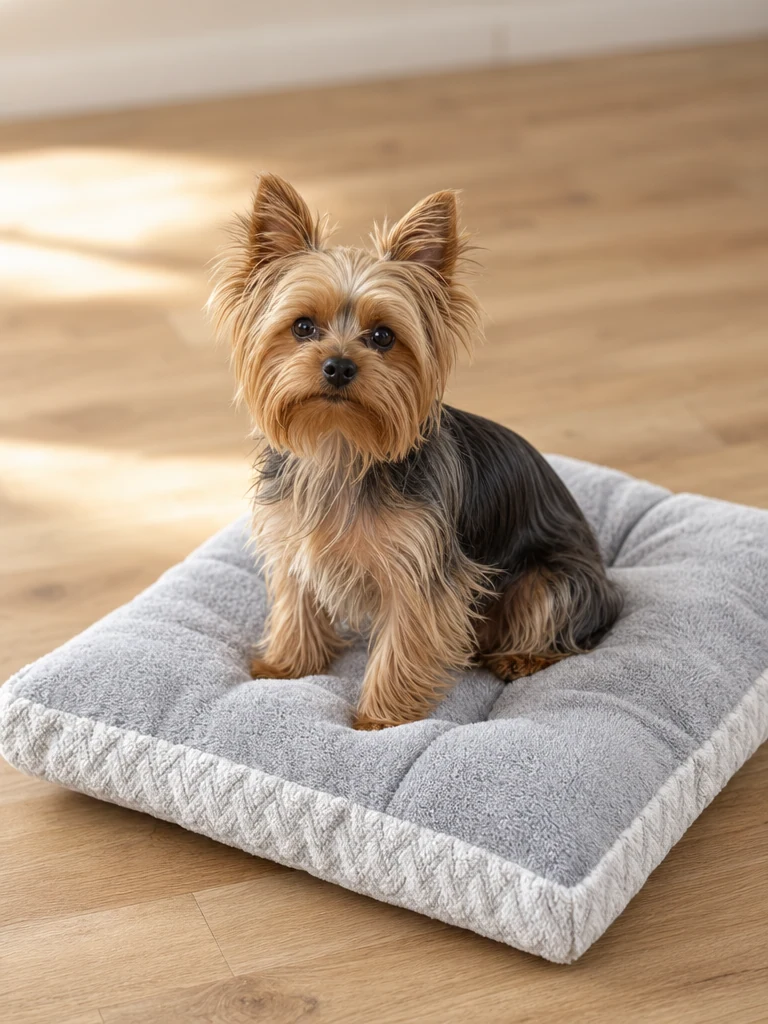 Sammy the Yorkshire Terrier with the EHEYCIGA Reversible Washable Crate Pad (35x23)