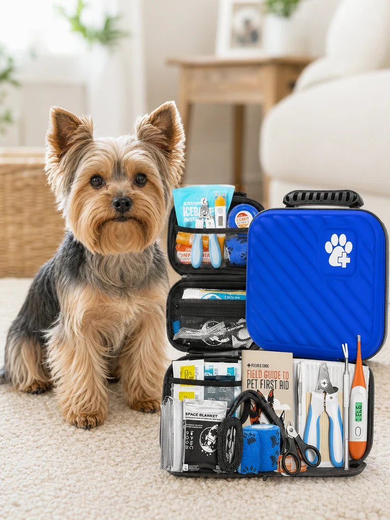Sammy with the EVERLIT 95-Piece Pet First Aid Kit (Blue)