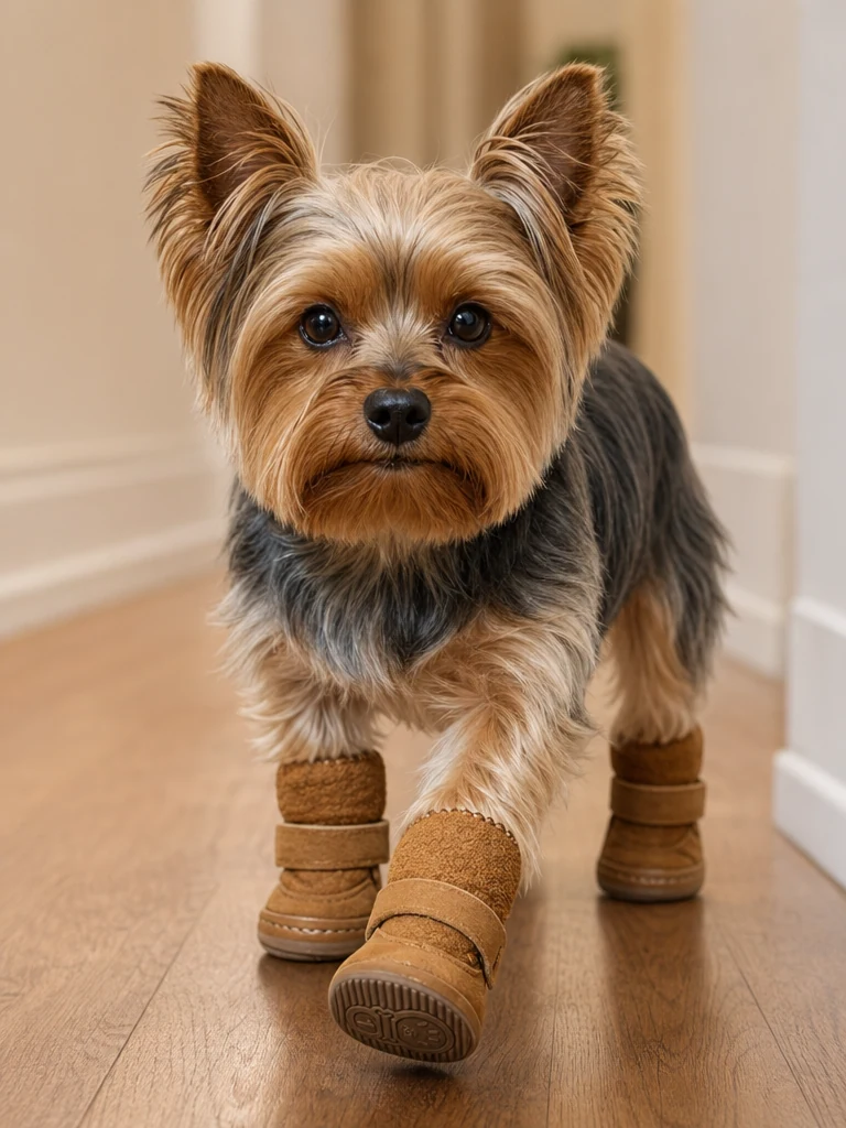 Sammy with the Winter Yorkie Boots (4-Pack)