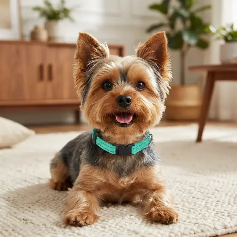 Sammy the Yorkshire Terrier with the Joytale Reflective Quick-Release Collar (XS)