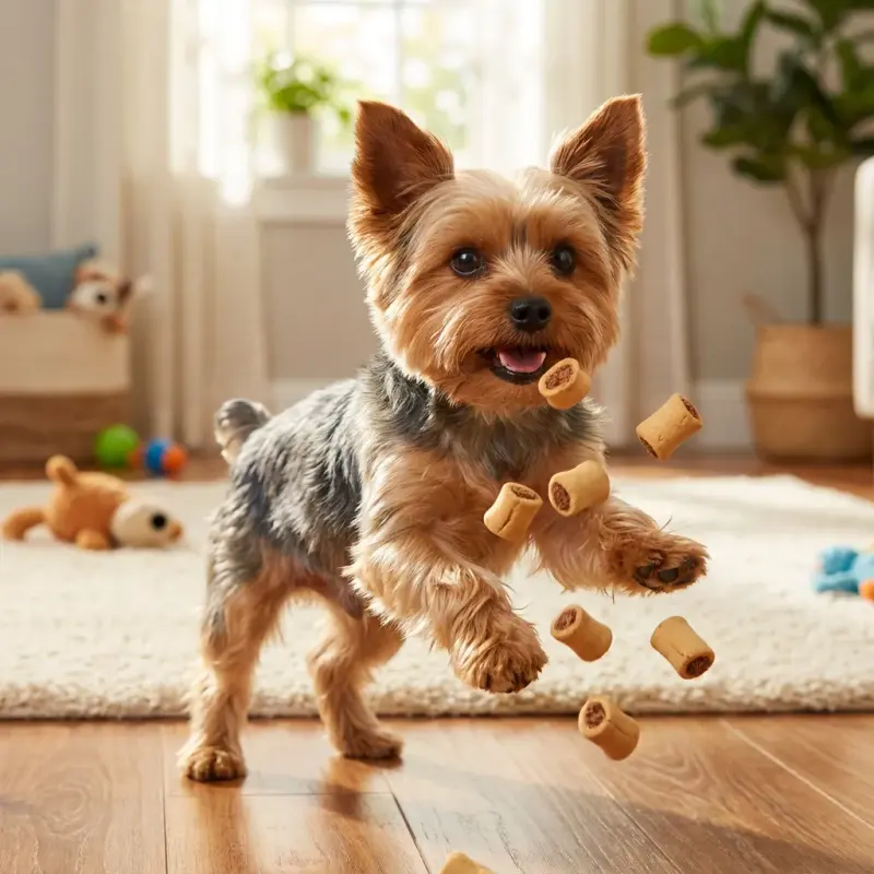 Sammy the Yorkshire Terrier with the Milk-Bone MaroSnacks Bone Marrow Treats (40oz)