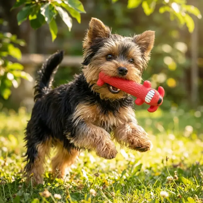 Sammy with the Multipet Squeaky Squeaky Toy for Yorkies