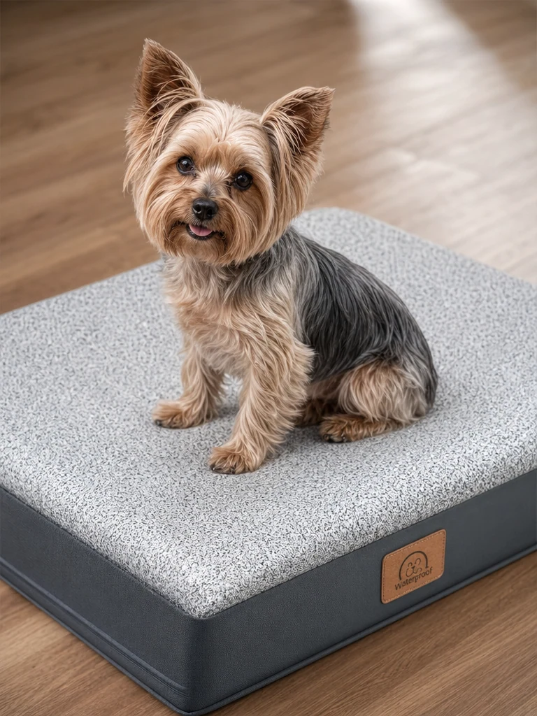 Sammy the Yorkshire Terrier with the Waterproof Orthopedic Yorkie Dog Bed