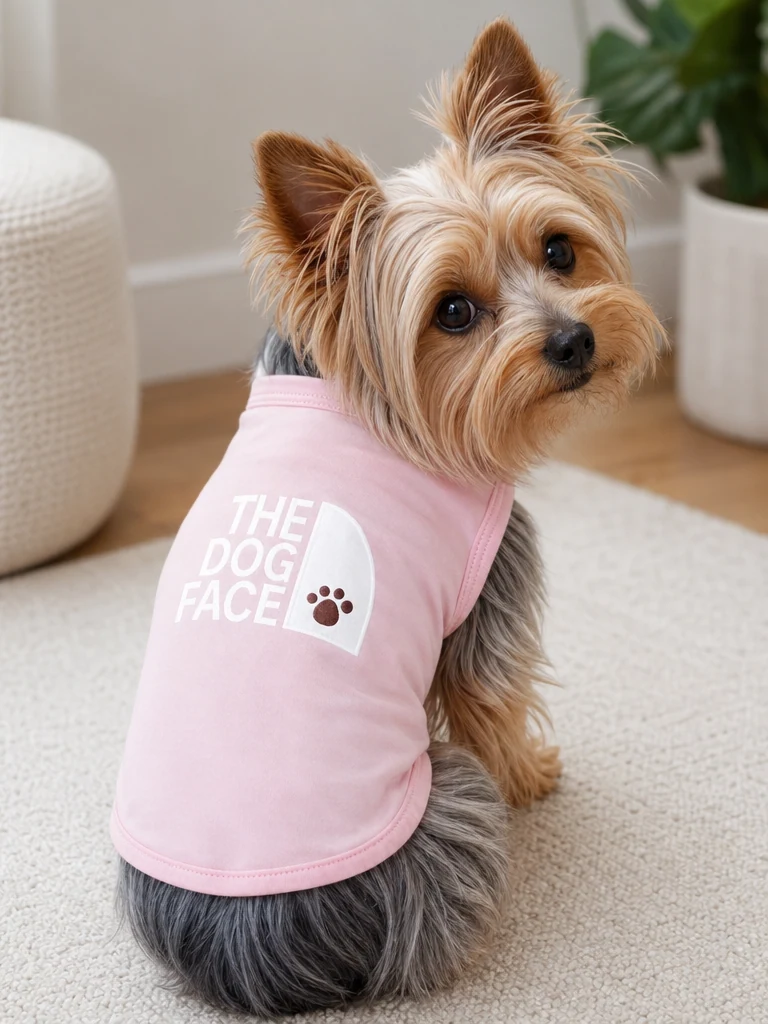 Sammy the Yorkshire Terrier with the Paiaite 'The Dog Face' Cotton Shirt, Pink (S)