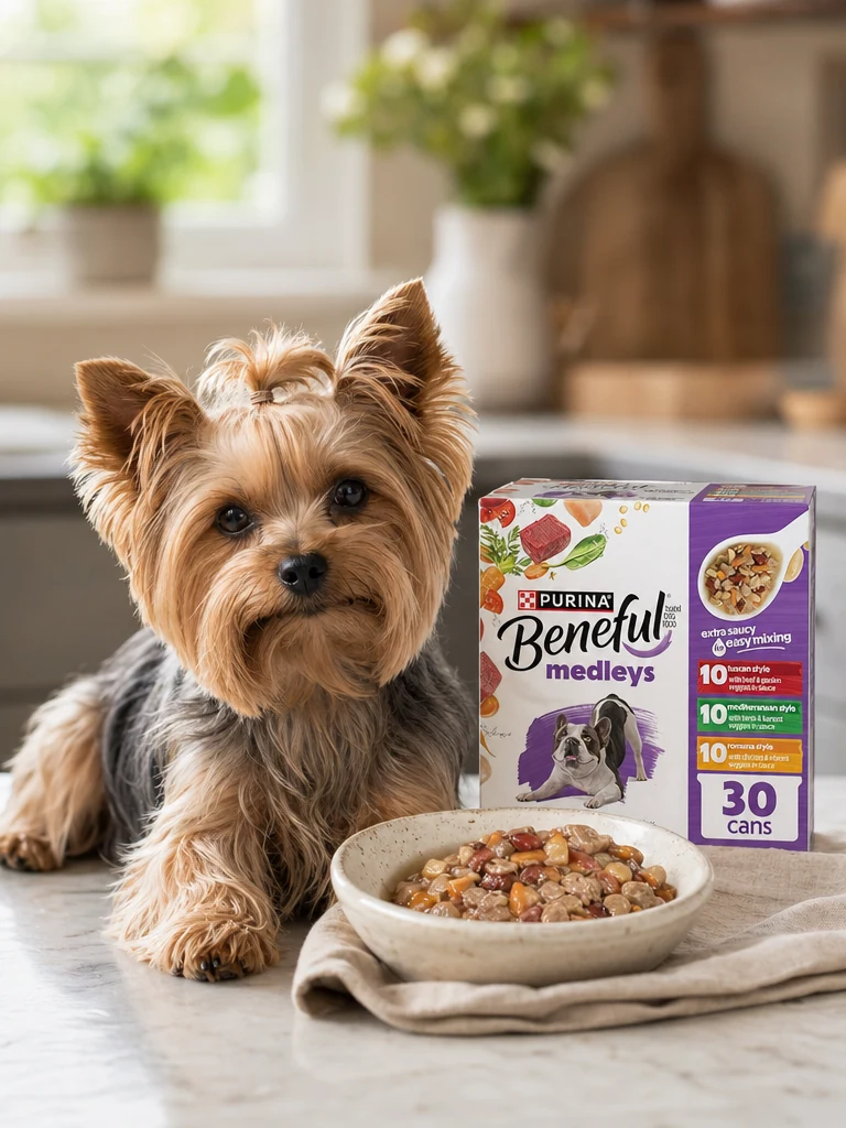 Sammy the Yorkshire Terrier with the Beneful Kitchen Creations Variety (30-ct)