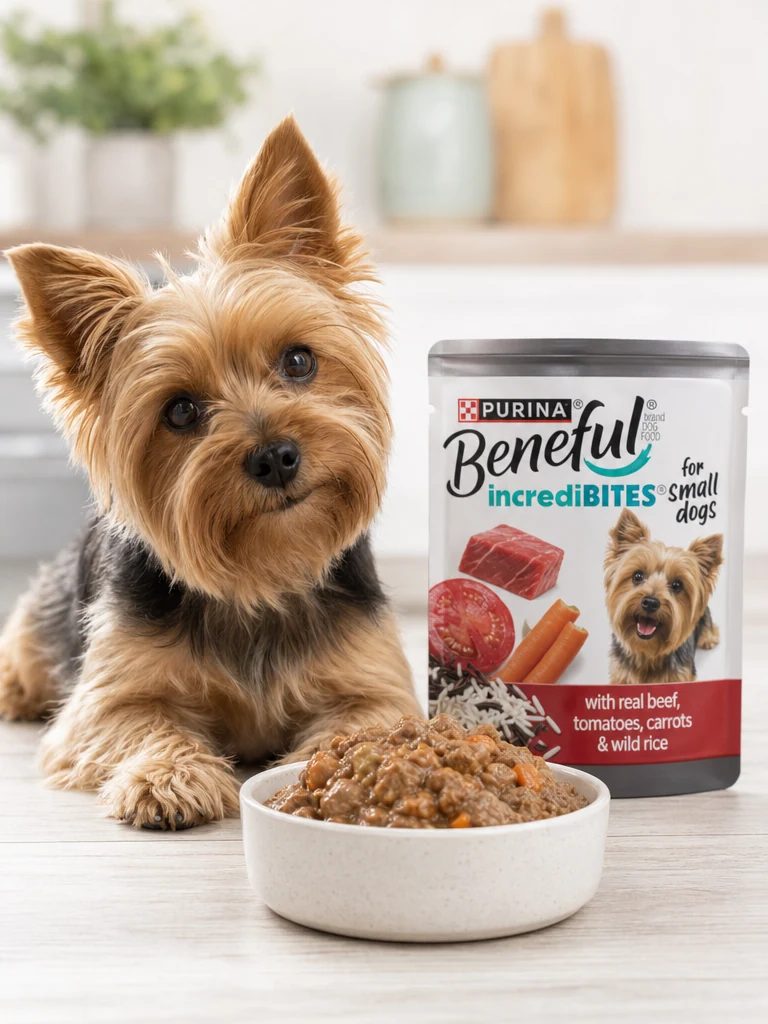 Sammy the Yorkshire Terrier with the Purina Product for Yorkies (12-Pack)