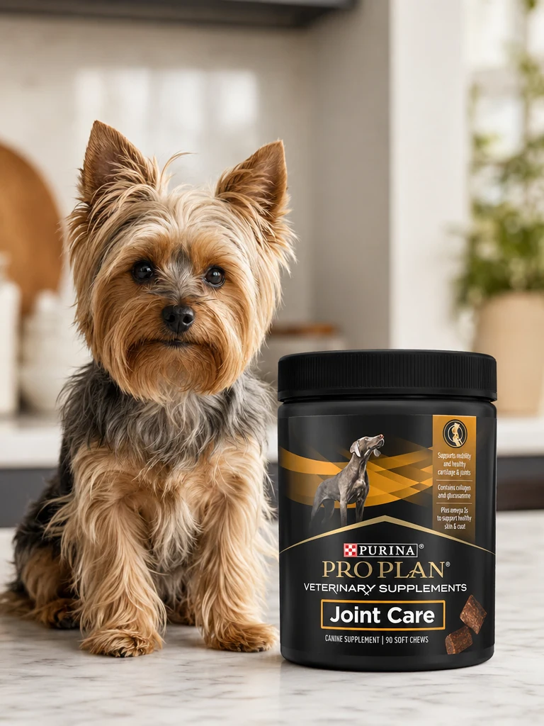 Sammy the Yorkshire Terrier with the Purina Pro Plan Joint Supplement Small Breed 30ct