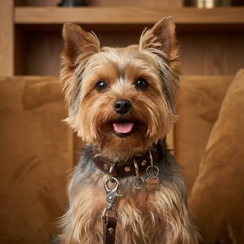 Sammy the Yorkshire Terrier with the WOXBITA Dog Tag Collar Clips, 6 Sets (15-pc)