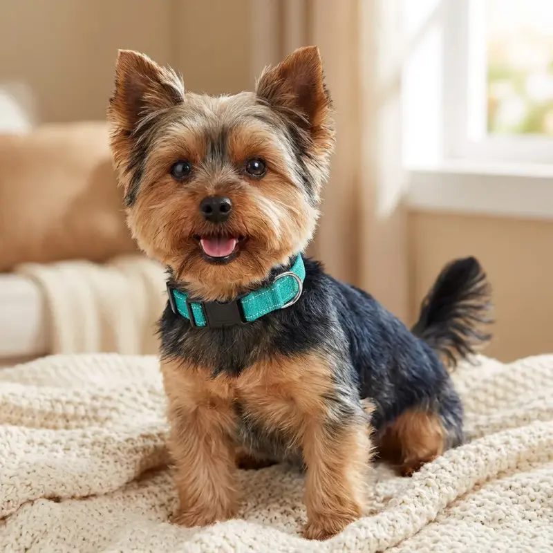 Sammy the Yorkshire Terrier with the Wgyanjie Reflective Adjustable Nylon Collar
