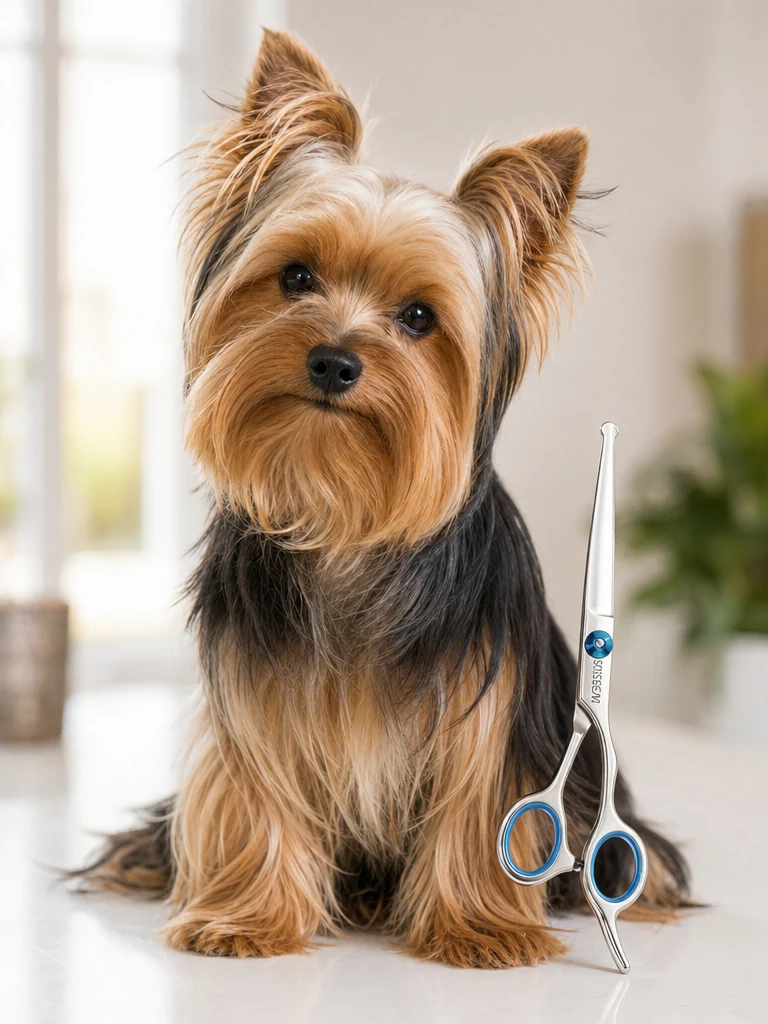 Sammy the Yorkshire Terrier with the SCEDREAM 5-in-1 Curved Grooming Shears Set