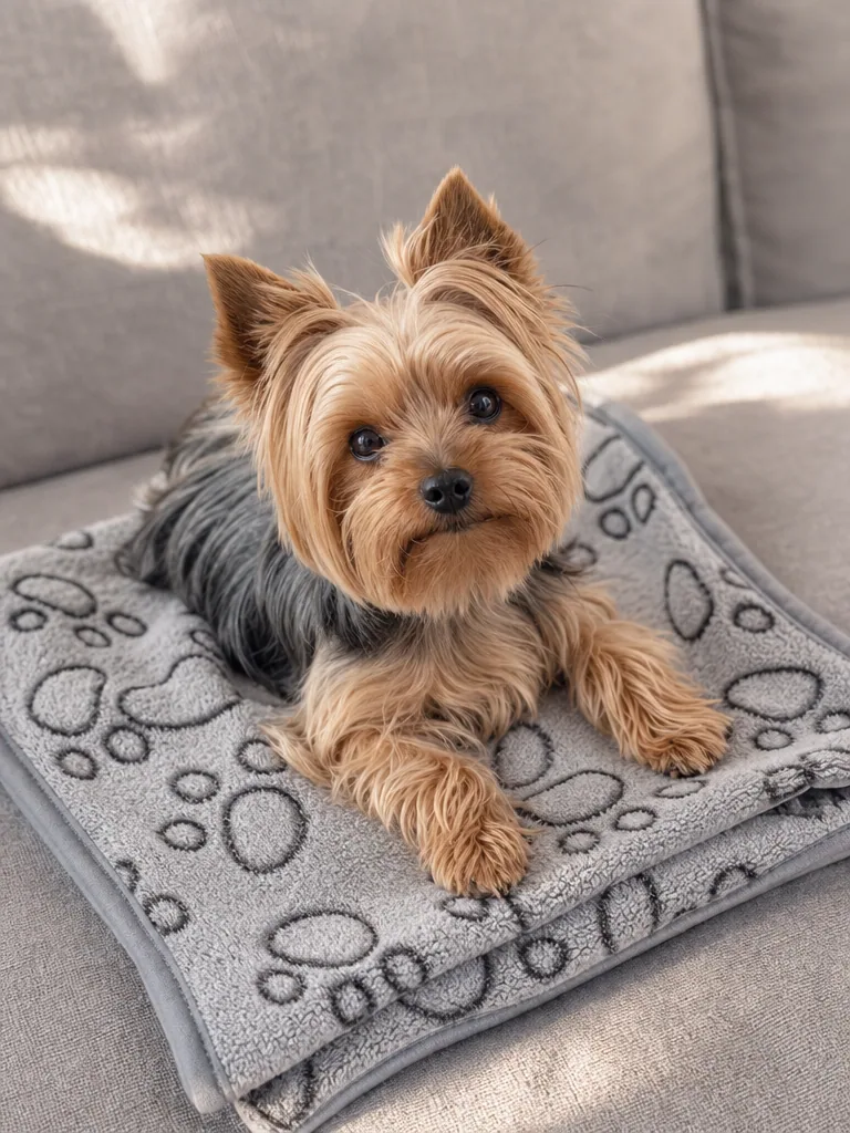 Sammy the Yorkshire Terrier with the Stuffed Washable Soft Dog Blanket (40"x32")