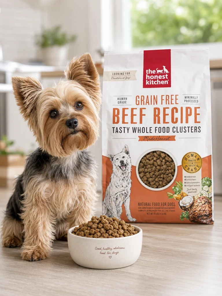 Sammy the Yorkshire Terrier with the Honest Kitchen Grain Free Beef Clusters (20lb)