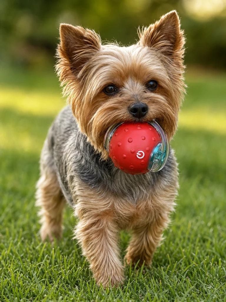 Sammy the Yorkshire Terrier with the Interactive Yorkie Fetch Ball