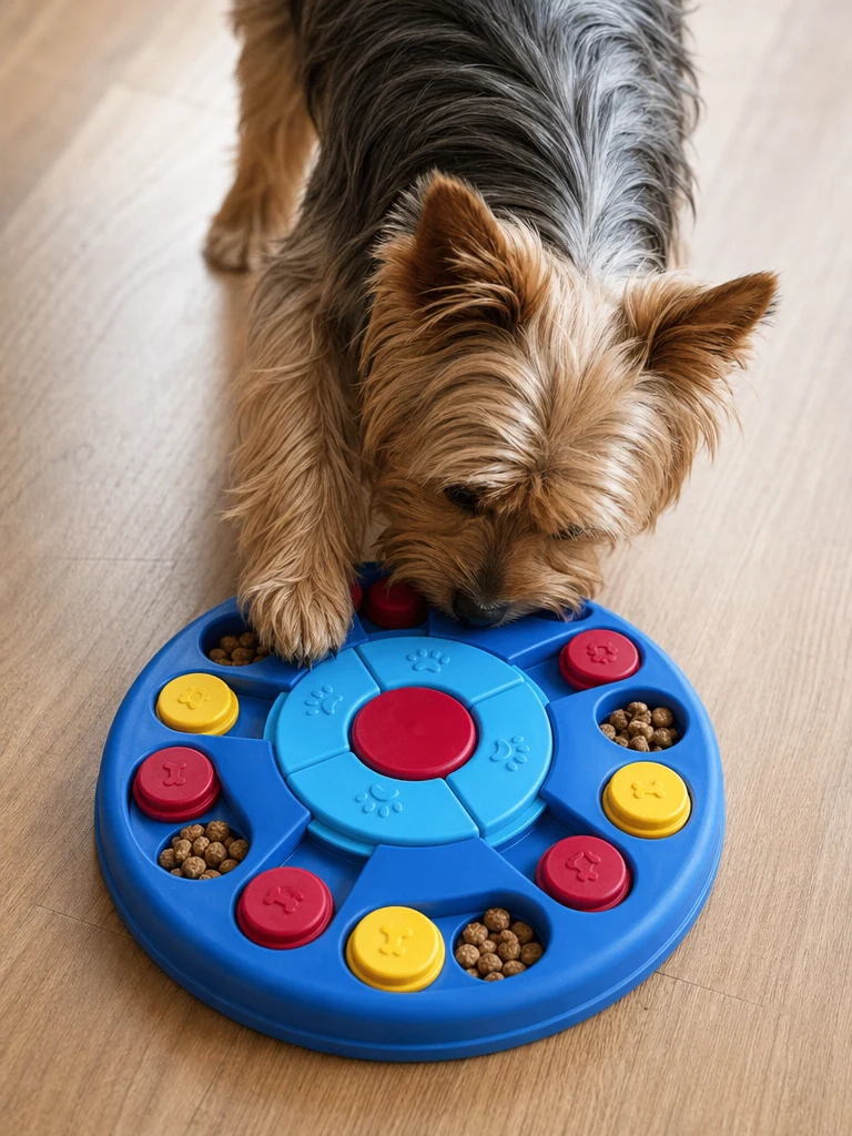 Sammy the Yorkshire Terrier with the Yoboeew IQ Treat Dispenser Puzzle (Level 1-3)