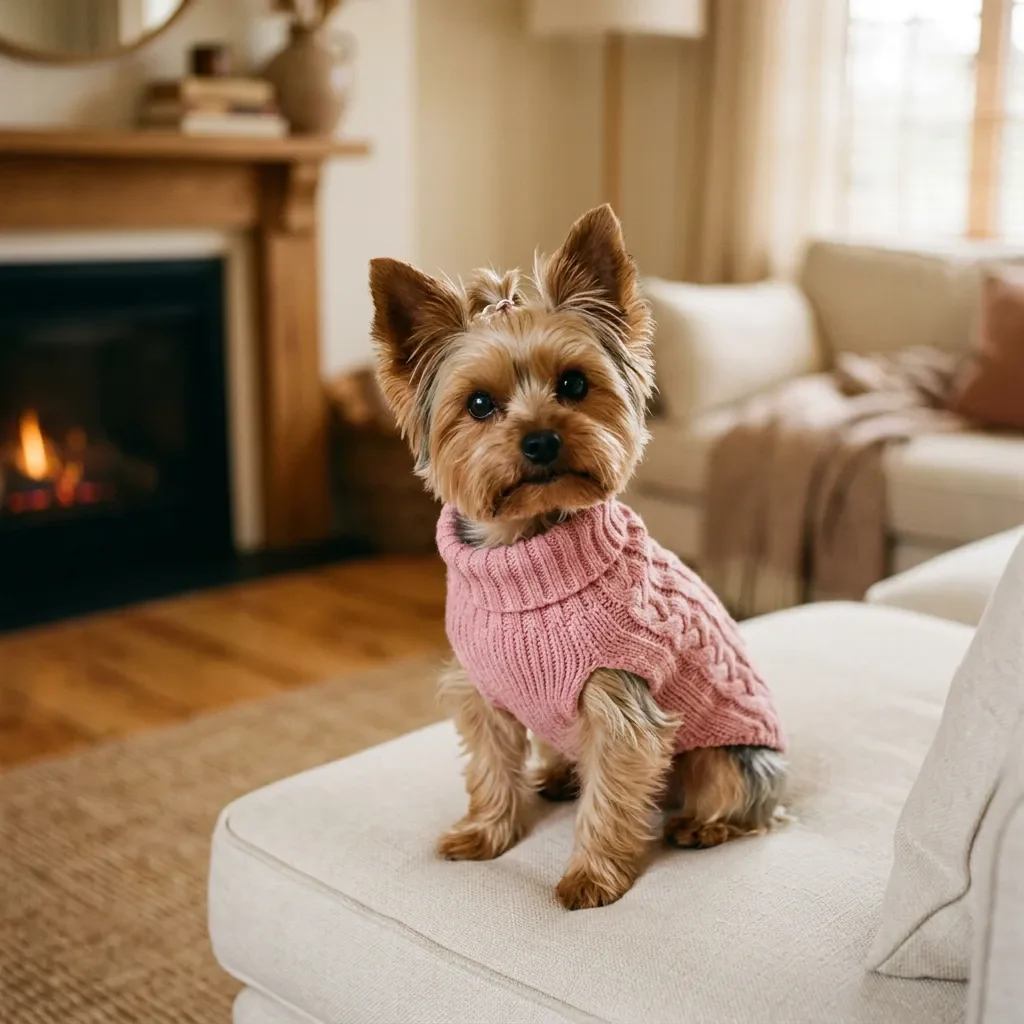 Yorkshire Terrier wearing Pink wool sweater